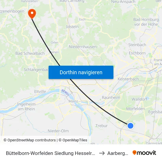 Büttelborn-Worfelden Siedlung Hesselrod to Aarbergen map