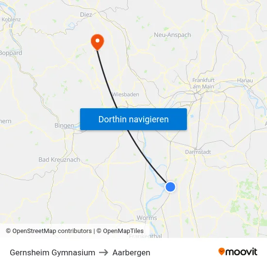 Gernsheim Gymnasium to Aarbergen map