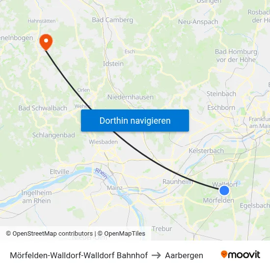 Mörfelden-Walldorf-Walldorf Bahnhof to Aarbergen map