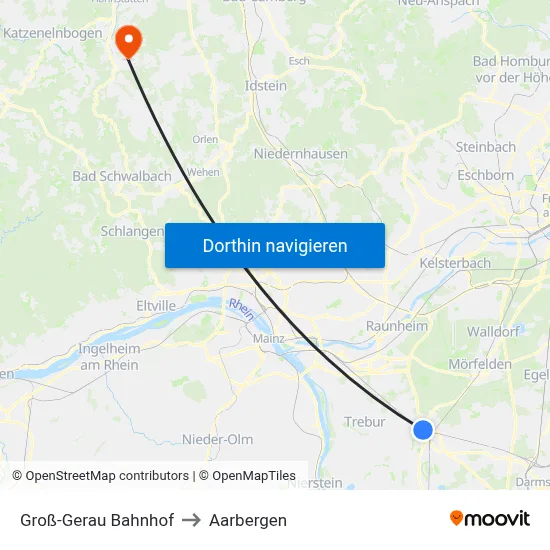 Groß-Gerau Bahnhof to Aarbergen map