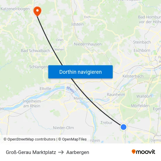 Groß-Gerau Marktplatz to Aarbergen map