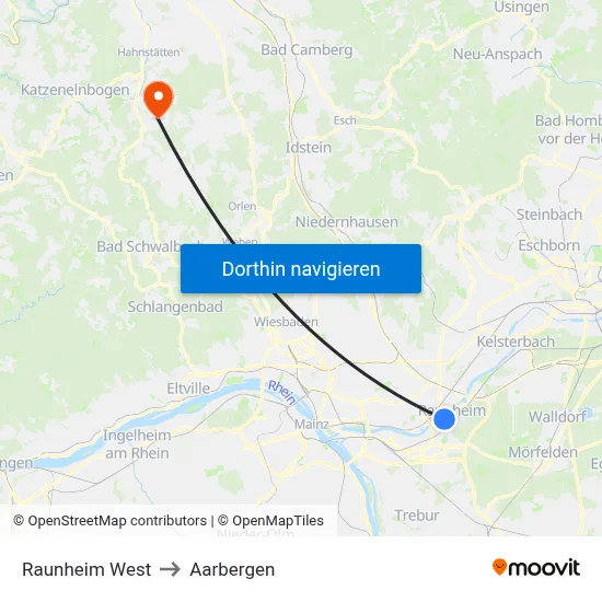 Raunheim West to Aarbergen map