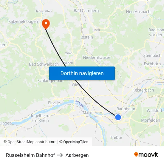 Rüsselsheim Bahnhof to Aarbergen map