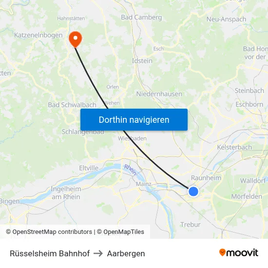 Rüsselsheim Bahnhof to Aarbergen map