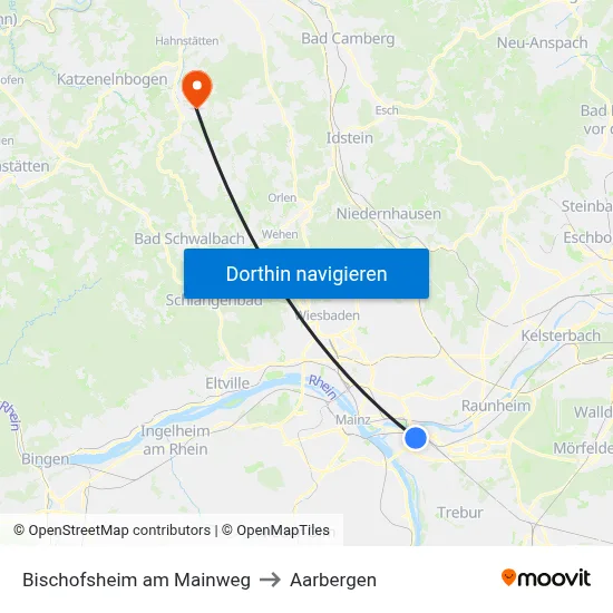 Bischofsheim am Mainweg to Aarbergen map