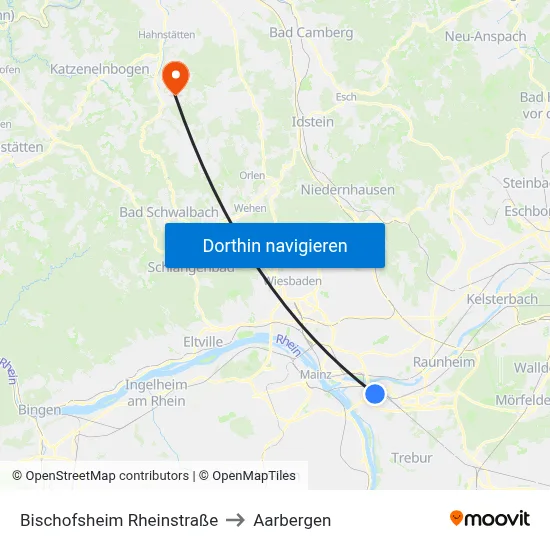 Bischofsheim Rheinstraße to Aarbergen map