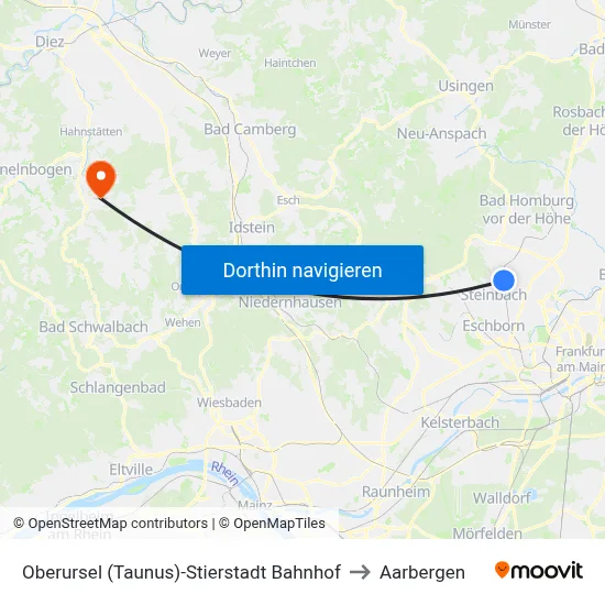 Oberursel (Taunus)-Stierstadt Bahnhof to Aarbergen map