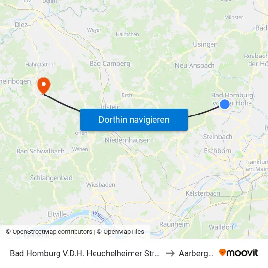 Bad Homburg V.D.H. Heuchelheimer Straße to Aarbergen map