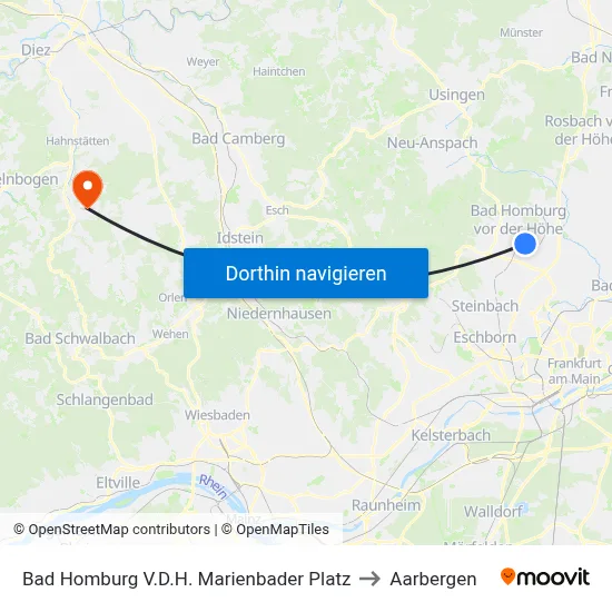 Bad Homburg V.D.H. Marienbader Platz to Aarbergen map