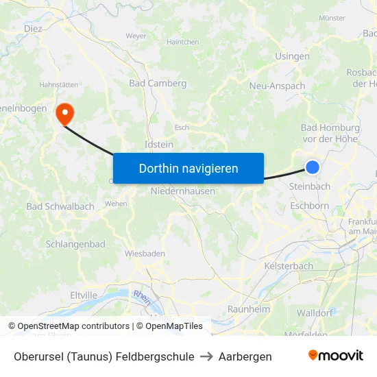 Oberursel (Taunus) Feldbergschule to Aarbergen map