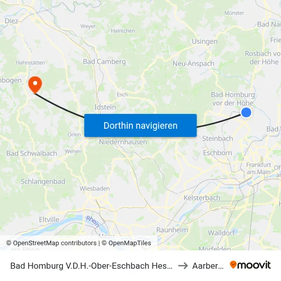 Bad Homburg V.D.H.-Ober-Eschbach Hessengärten to Aarbergen map