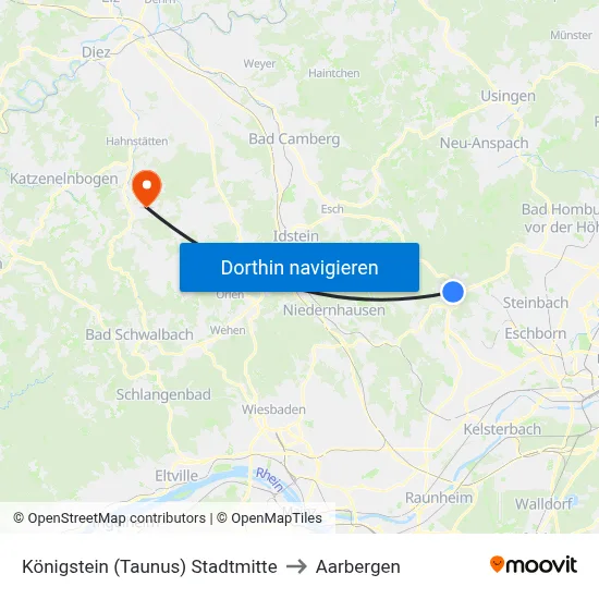 Königstein (Taunus) Stadtmitte to Aarbergen map