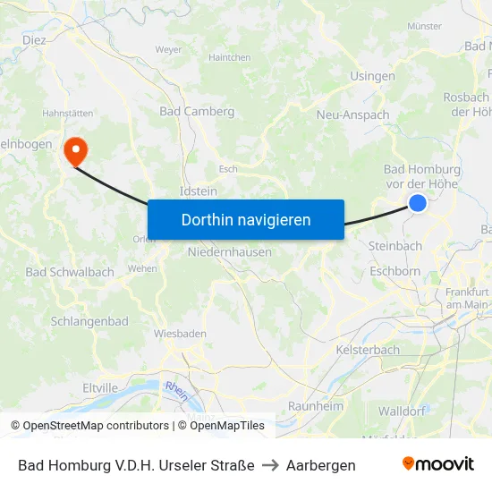 Bad Homburg V.D.H. Urseler Straße to Aarbergen map