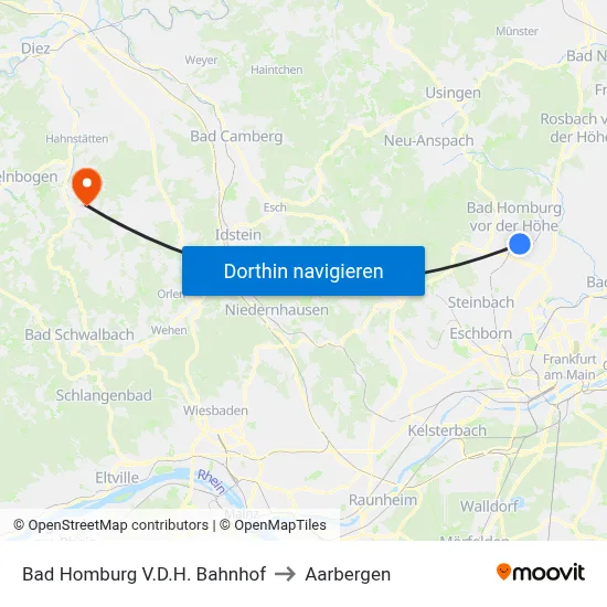 Bad Homburg V.D.H. Bahnhof to Aarbergen map