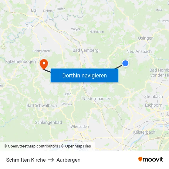 Schmitten Kirche to Aarbergen map