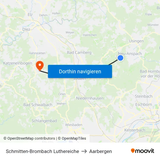 Schmitten-Brombach Luthereiche to Aarbergen map