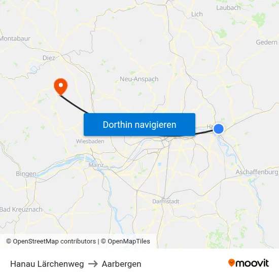 Hanau Lärchenweg to Aarbergen map