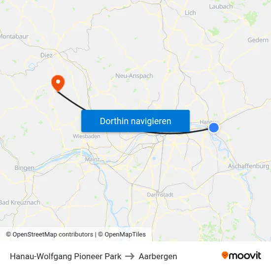 Hanau-Wolfgang Pioneer Park to Aarbergen map