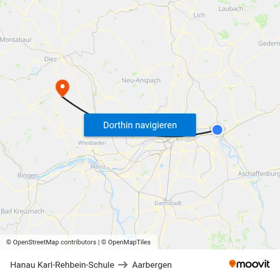 Hanau Karl-Rehbein-Schule to Aarbergen map