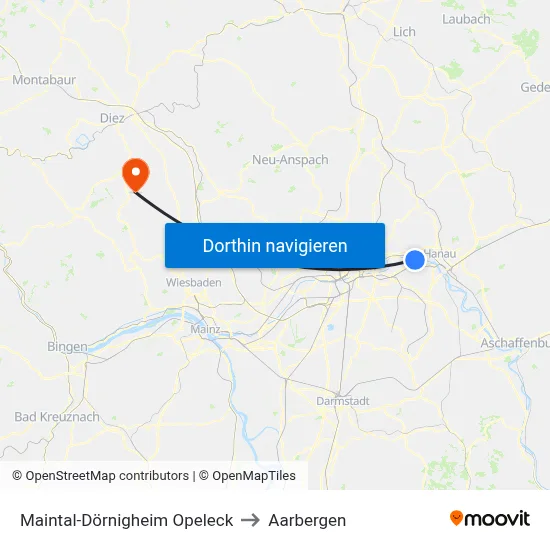 Maintal-Dörnigheim Opeleck to Aarbergen map
