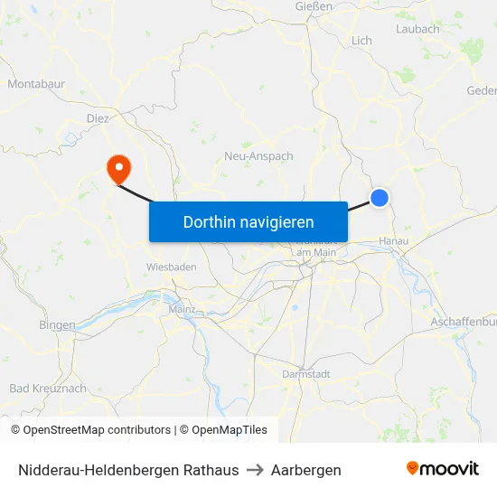 Nidderau-Heldenbergen Rathaus to Aarbergen map
