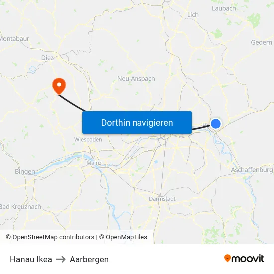 Hanau Ikea to Aarbergen map