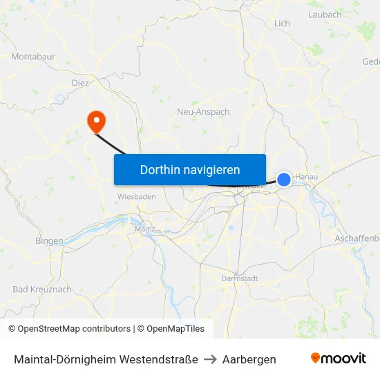 Maintal-Dörnigheim Westendstraße to Aarbergen map
