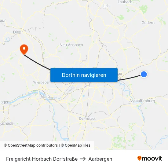 Freigericht-Horbach Dorfstraße to Aarbergen map