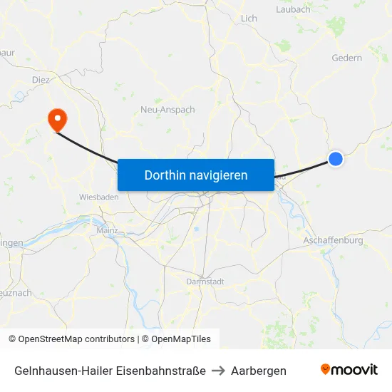 Gelnhausen-Hailer Eisenbahnstraße to Aarbergen map