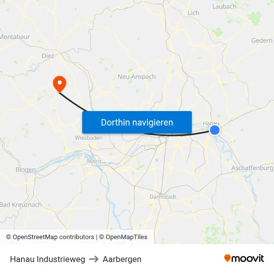 Hanau Industrieweg to Aarbergen map