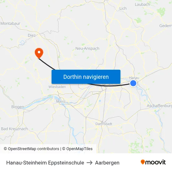 Hanau-Steinheim Eppsteinschule to Aarbergen map
