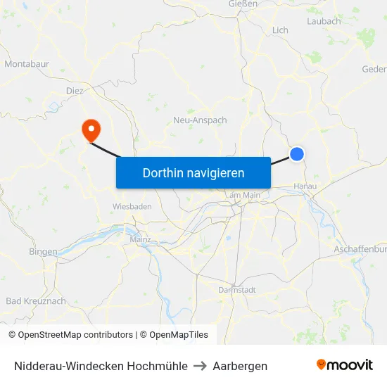 Nidderau-Windecken Hochmühle to Aarbergen map