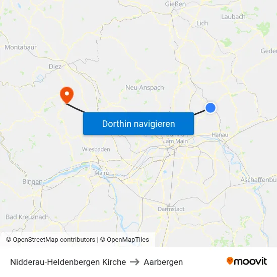 Nidderau-Heldenbergen Kirche to Aarbergen map