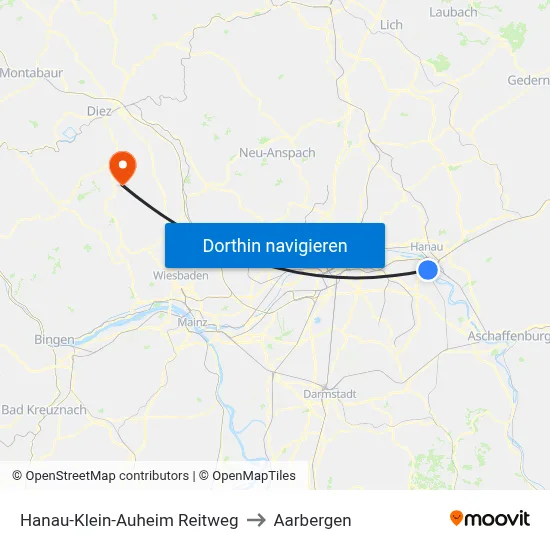 Hanau-Klein-Auheim Reitweg to Aarbergen map