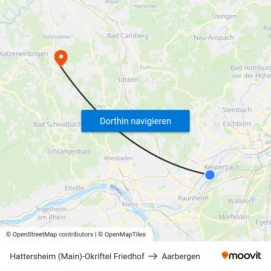 Hattersheim (Main)-Okriftel Friedhof to Aarbergen map