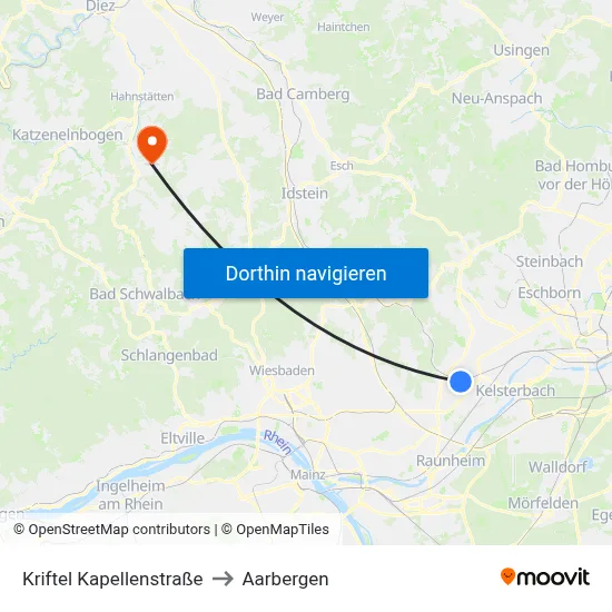Kriftel Kapellenstraße to Aarbergen map
