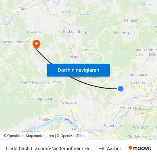 Liederbach (Taunus)-Niederhofheim Heidestraße to Aarbergen map