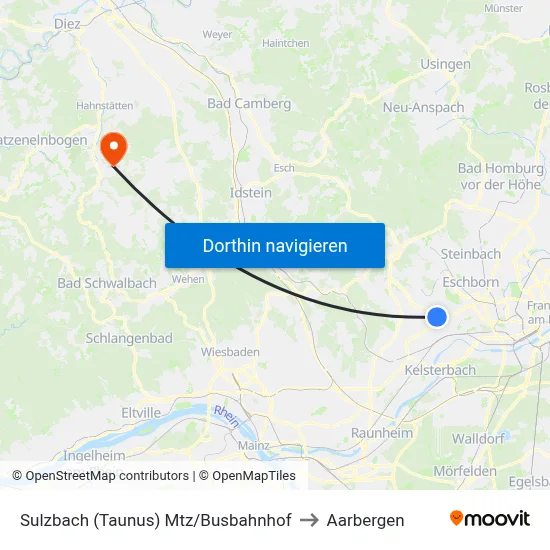 Sulzbach (Taunus) Mtz/Busbahnhof to Aarbergen map