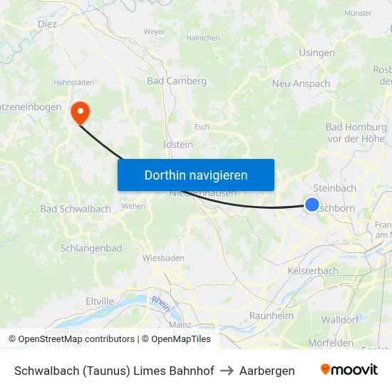 Schwalbach (Taunus) Limes Bahnhof to Aarbergen map