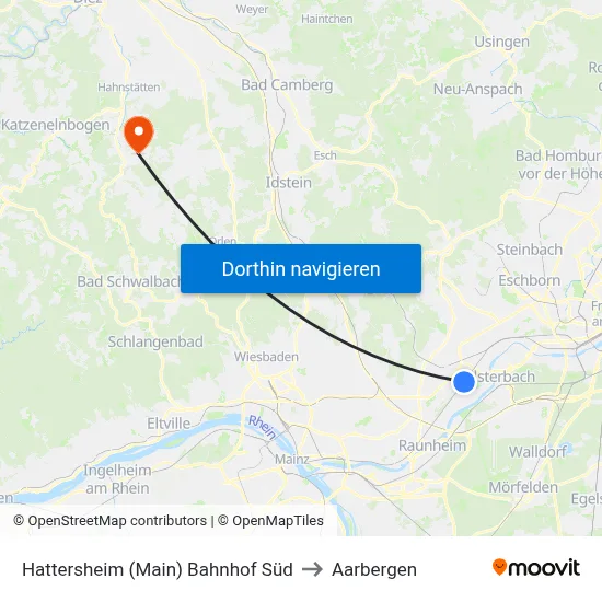 Hattersheim (Main) Bahnhof Süd to Aarbergen map