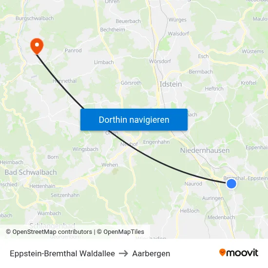 Eppstein-Bremthal Waldallee to Aarbergen map