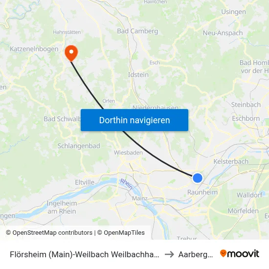 Flörsheim (Main)-Weilbach Weilbachhalle to Aarbergen map