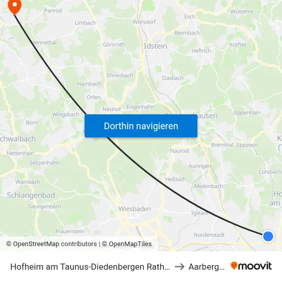 Hofheim am Taunus-Diedenbergen Rathaus to Aarbergen map