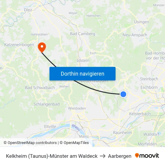 Kelkheim (Taunus)-Münster am Waldeck to Aarbergen map