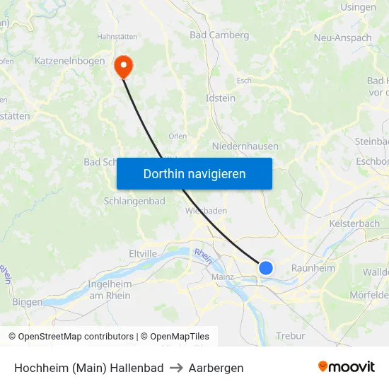 Hochheim (Main) Hallenbad to Aarbergen map
