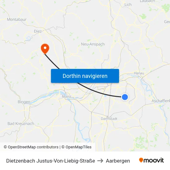 Dietzenbach Justus-Von-Liebig-Straße to Aarbergen map