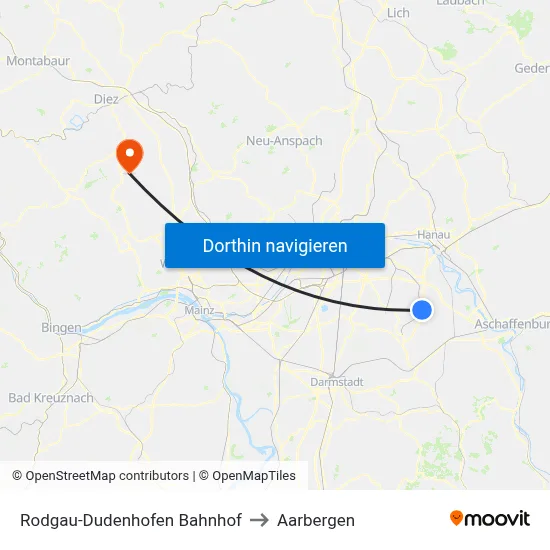 Rodgau-Dudenhofen Bahnhof to Aarbergen map