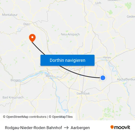 Rodgau-Nieder-Roden Bahnhof to Aarbergen map