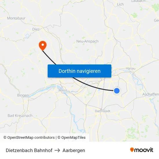 Dietzenbach Bahnhof to Aarbergen map
