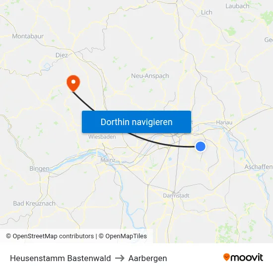 Heusenstamm Bastenwald to Aarbergen map